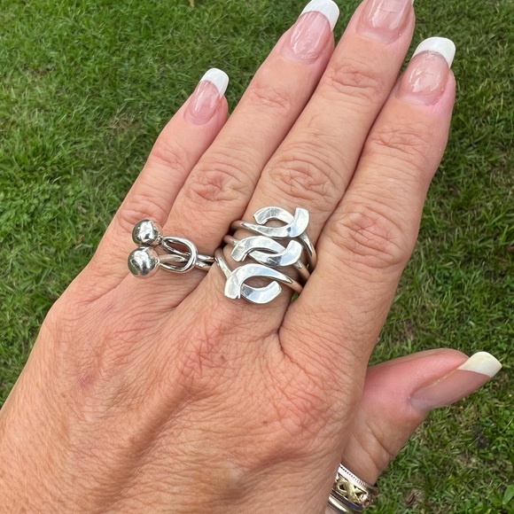 None Jewelry - Sterling Silver MEXICO Freeform Weave Tapered Three Layered Band Ring